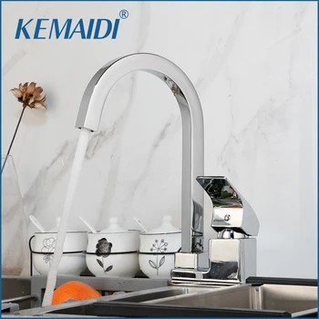 KEMAIDI 360 Поворотный Смеситель из Цельной Латуни с одной ручкой, Установленный на Бортике, Кран для подачи воды, Хромированная Латунь, Кухонная раковина