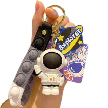 Креативный брелок для ключей с изображением космического астронавта, Мультяшная пара, автомобильный брелок, Подвеска, Декомпрессионная ручная веревочная Пряжка