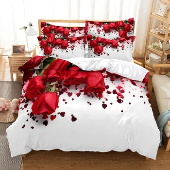 Комплект постельного белья с красной розой, пододеяльник, 3D постельное белье с цифровой печатью, комплект постельного белья размера queen Size, модный дизайн