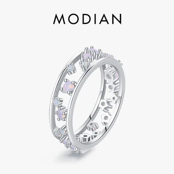 Модное кольцо Modian из Стерлингового серебра 925 Пробы с Опалом, выдалбливают, Штабелируют Элегантные кольца на палец Для женщин, Модные ювелирные украшения для девочек, подарки