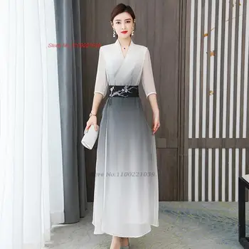 2023 китайское винтажное ципао улучшенное шифоновое платье с национальным цветочным градиентом cheongsam, восточное вечернее платье для банкета, vestido