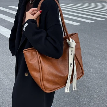 Женская Винтажная сумка-тоут из мягкой искусственной кожи, высококачественные брендовые сумки для женщин, Простая повседневная сумка через плечо, сумка для покупок, Основной мешок