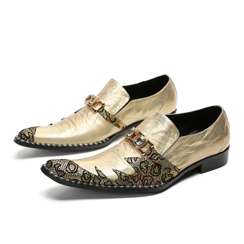 Новая модная мужская обувь с острым носком, кожаная повседневная обувь с принтом Goden, Свадебные модельные туфли, Большие ярды 45 46