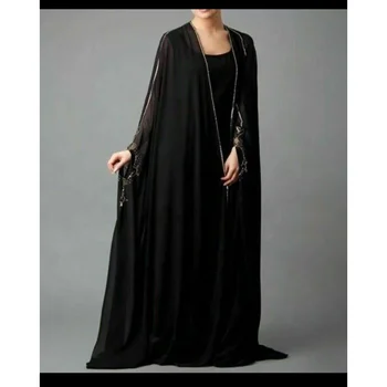 Черное Элегантное женское платье Farasha Fancy Jilbab в этническом стиле с открытой застежкой Abaya