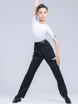 Одежда для латиноамериканских танцев Для мальчиков, Топы с короткими рукавами, Черные брюки, Одежда для соревнований по бальным танцам Ча-Ча-Ча, Одежда для занятий латиноамериканскими танцами DNV17954