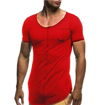 № 2 A1401, летние новые мужские футболки, однотонные, приталенные, трендовые, повседневные, с короткими рукавами
