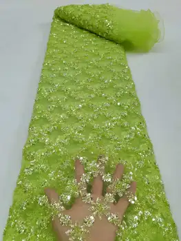 Зеленая Африканская Кружевная ткань ручной работы, вышитая бисером 2023, Высококачественная вышивка, Нигерийские кружевные ткани с пайетками Для женщин, Французское Сетчатое кружево