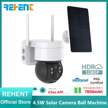Уличная аккумуляторная WIFI камера REHENT 1080P, Цветное ночное видение, система видеонаблюдения с приложением iCSee, шариковая машина на солнечной батарее мощностью 4,5 Вт