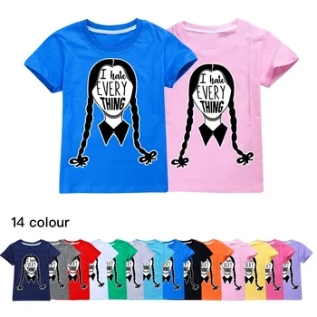 Новая детская одежда Wednesday Addams, рубашки, Детская футболка для мальчиков и девочек, футболка с короткими рукавами, повседневные хлопковые костюмы Унисекс