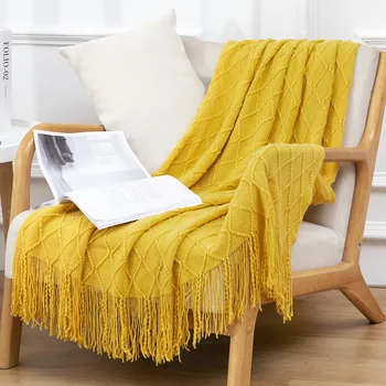 Скандинавское одеяло для дивана, Вязаное Одеяло с ворсом, Мягкое Легкое Декоративное Одеяло с бахромой и кисточками для дивана-кровати в подарок