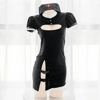 Женское белье для косплея Babydoll, облегающее платье с разрезом, женская открытая грудь, сексуальная Озорная медсестра, Эротические костюмы, пижамы, милый форменный костюм