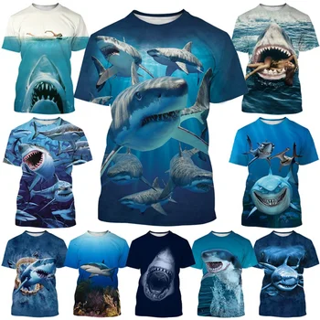 Новая футболка с 3D принтом морских животных, Большая Белая Акула, ретро Мужская летняя модная футболка Унисекс для отдыха, топ