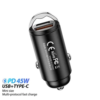 45 Вт Мини-Кольцевое Автомобильное Зарядное Устройство PD QC 3,0 Type-C Быстрое Зарядное Устройство Для iPhone 12 13 Xiaomi Samsung USB Зарядное устройство для телефона в Автомобиле