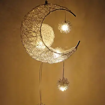 Современный креативный подвесной светильник с подвеской в виде Луны, звезды, Подвесной светильник для детской спальни, Рождественские украшения для дома, светильник, светодиодный светильник