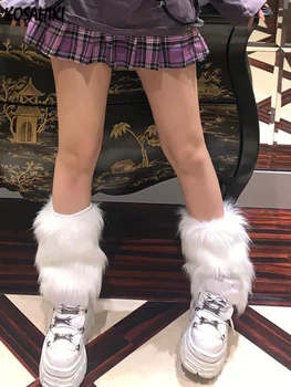Японские осенне-зимние модные женские пушистые носки-гетры Harajuku для девочек, милый теплый плюшевый чехол для ног Y2k, уличная одежда