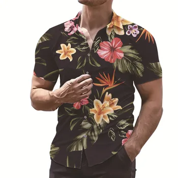 Мужская рубашка с коротким рукавом и цифровым принтом, повседневный модный тонкий дышащий топ с цветочным отворотом, настраиваемый графический дизайн