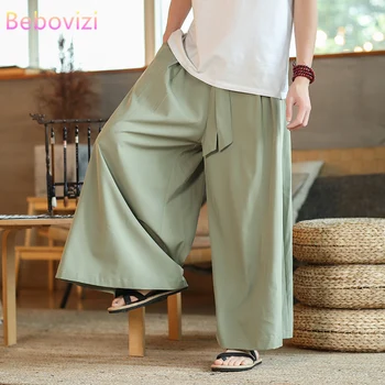 Большие размеры M-5XL, мужские Японские самурайские и тайские широкие брюки, Китайская городская уличная одежда, Свободная Зелено-Серая Черная одежда с длинным дном