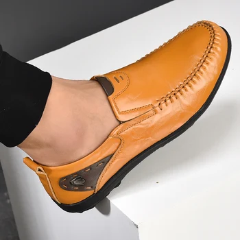 Деловая обувь для мужчин из натуральной кожи, Роскошный бренд 2023, Повседневные Лоферы без застежки, Мужские Мокасины, Итальянская Черная Мужская Обувь для Вождения