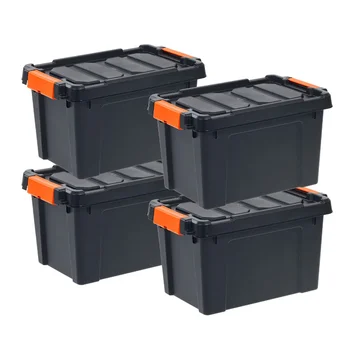 IRIS USA, 5-Галлонный Сверхпрочный Пластиковый ящик для хранения, Черный, Набор из 4-х складских коробок, ящик для хранения