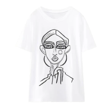 Maxdutti/ модная футболка для девочек, белая летняя футболка с принтом, повседневные однотонные топы с круглым вырезом, женские