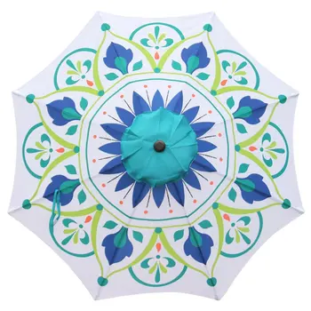 9 футов Стальной печатный зонт для патио от солнца, пляжный зонт для поддержки и удержания дождевика, садовый
