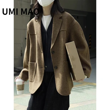UMI MAO Harajuku/ зимние новые корейские повседневные шерстяные блейзеры в стиле ретро, свободные тонкие модные темпераментные куртки для пригородных поездок, пальто женское Y2K