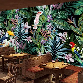 beibehang Пользовательские акварельные цветы и птицы обои 3d картина маслом в тропическом лесу ресторан ТВ фон обои