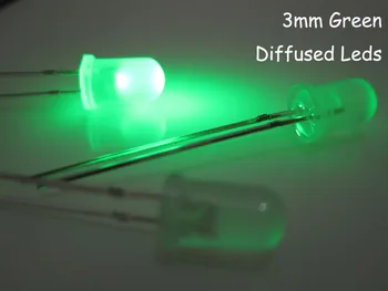 100шт, 3 мм, зеленые ультра яркие рассеянно-зеленые светодиодные лампы, Новые молочно-белые линзы, большие/широкоугольные светодиодные лампы