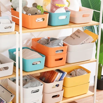 Ящик для хранения пластиковых настольных органайзеров, контейнер с ручкой, прямоугольные ящики для хранения для кухни, ванной комнаты, офиса, шкафа, коробки
