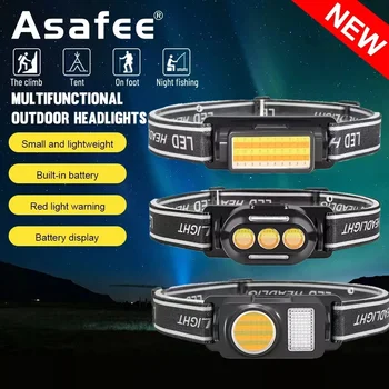 Многофункциональные фары белого и желтого цвета Asafee COB Со встроенным аккумулятором Type-C Для зарядки Портативного головного фонаря
