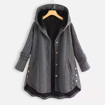 2023 Модное Новое Однотонное однобортное женское Хлопчатобумажное пальто средней длины с капюшоном Неправильной формы