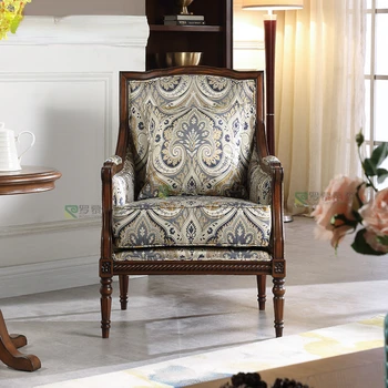 Американский диван-кресло для отдыха из одной простой ткани, Тигр, Массив дерева, Ретро мебель для спальни, маленькой квартиры