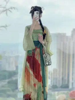 Традиционное платье Ханфу в китайском стиле с цветочным принтом, улучшенное платье для народных танцев для девочек Ханфу, повседневные древние цены, платье для косплея Ханфу
