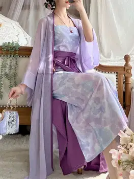 Древнекитайский женский костюм Ханфу, Традиционное платье Феи Династии Сун, Наряды для девочек Hanfu, Повседневный комплект Фиолетового платья Hanfu