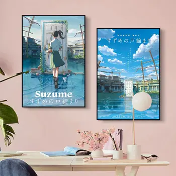 Девушка из Японского Аниме Suzume No Tojimari, Винтажные плакаты, Липкие принты на белой бумаге, Плакаты, художественные работы, Кавайный декор комнаты