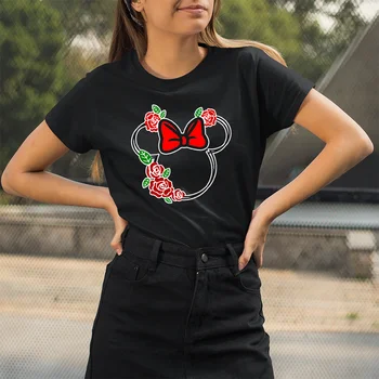 Новая летняя футболка Disney из серии Женских футболок с изображением головы Минни Маус, Милая Каваи Харадзюку, с милым принтом, Короткий рукав, Свободный и удобный