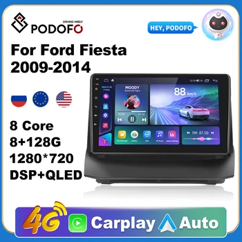 Podofo AI Voice Android Carplay Автомобильное радио Для Ford Fiesta 2009-2014 2din Android Auto 4G Мультимедийная Навигация GPS авторадио DSP