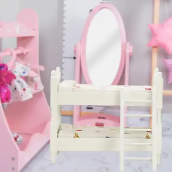 Модель двухъярусной кровати, прочная Геометрическая Миниатюрная Двухъярусная кровать для декора кукольного домика, Ролевые игры, детская игрушка, Мебельные аксессуары, модель для помещений