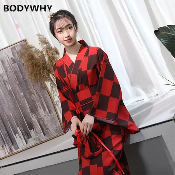 Японское традиционное женское кимоно, вечерний халат, Юката, красный длинный сценический костюм для выступлений, Юката