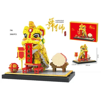 креативные строительные кирпичи, сцена танца льва, микро-алмазный блок, Китайская Новогодняя культура и искусство, коллекция игрушек nanobricks