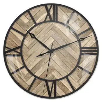 16-дюймовые стеклянные настенные часы с куполом из дерева в елочку-Модель 33228HBW от