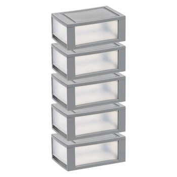 6-квартовый штабелируемый пластиковый ящик для хранения, серый, набор из 5
