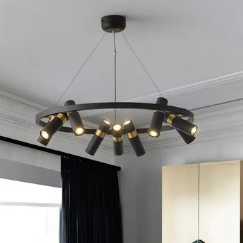 Черная металлическая люстра Gu10 с вращающимися регулируемыми сменными лампочками, светодиодная столовая, гостиная, спальня, подвесные светильники на чердаке