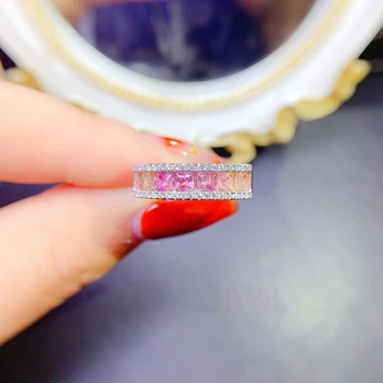 Женское кольцо из серебра 925 пробы с Турмалином, натуральный камень, многоцветное Стерлинговое серебро S925, Открывающиеся кольца для женщин, Регулируемое Обручальное кольцо