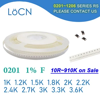 0201 F 1% 15000 шт. SMD 1K 1,2 K 1,5 K 1,8K 2K 2,2 K 2,4 K 2,7K 3K 3,3 K 3,6 K Ом чип-резистор высокого качества LoCNService