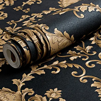 Высококачественное черное золото Роскошная Рельефная Текстура Металлик 3D Дамасские обои для стен Рулонные Моющиеся Виниловые обои Домашний Декор