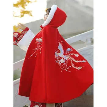 3 цвета Винтажный плащ Ханфу в традиционном китайском стиле, плотная шерстяная Милая теплая женская накидка, осенне-зимняя уличная шаль