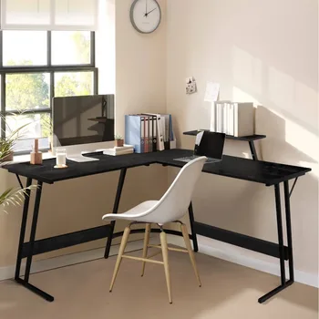 Компьютерный стол DUTRIEUX, Письменный стол для домашнего офиса, Современный компьютерный стол L-образной формы, белый