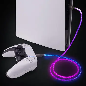 Кабель для зарядки контроллера PS5 USB Type C, шнур для зарядки геймпада, шнур для передачи данных со светодиодной подсветкой RGB для контроллера коммутатора