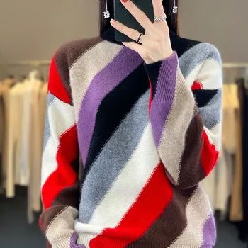 Водолазка кашемировый свитер женский 2023 осенний новый 100% чистый шерстяной свитер с длинным рукавом, свободный пуловер, свитер, свитер
